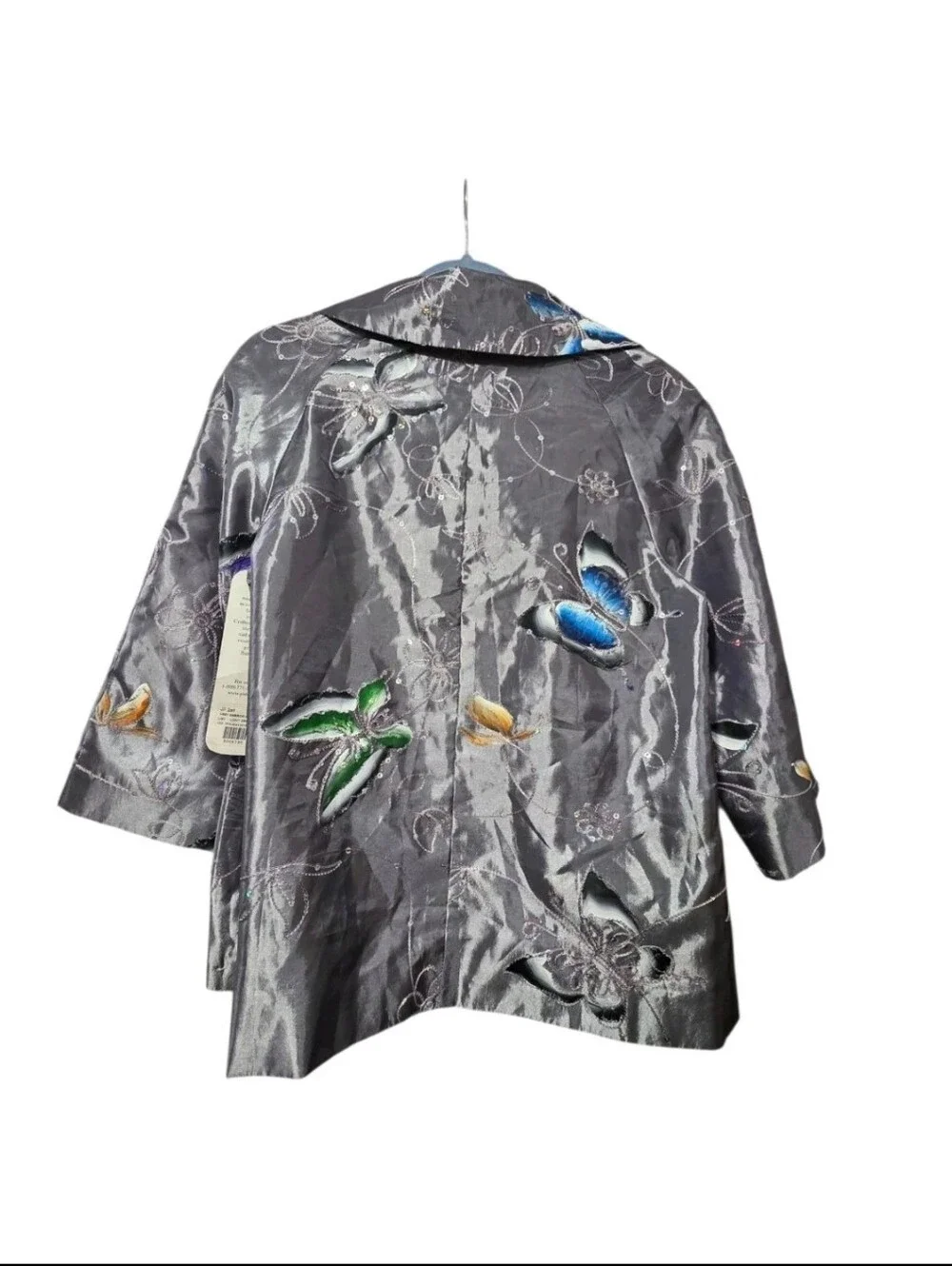 NWT Patchington Butterfly Embroidered Sequin Jacket M Gray Metallic Art Wear